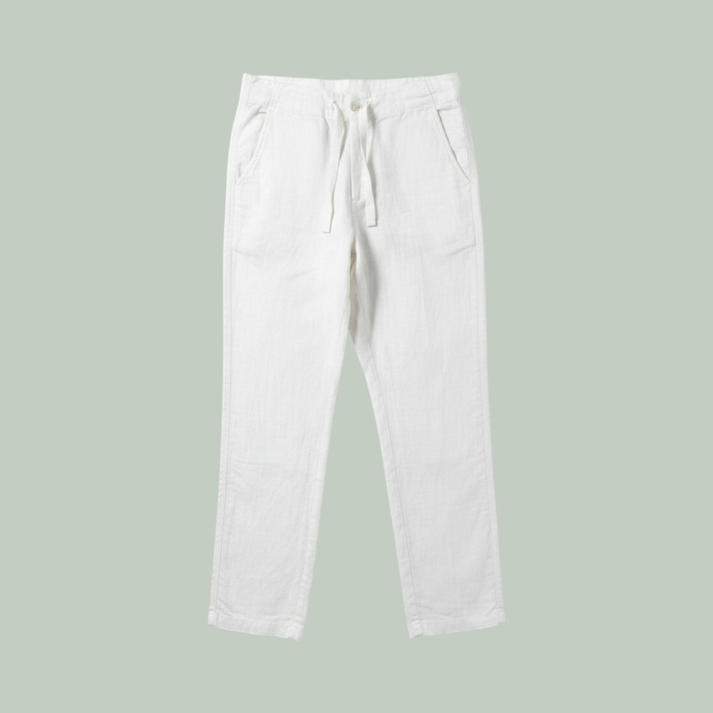 Toscano Firenze White 100% Linen Drawstring Straight Leg Pants Medium